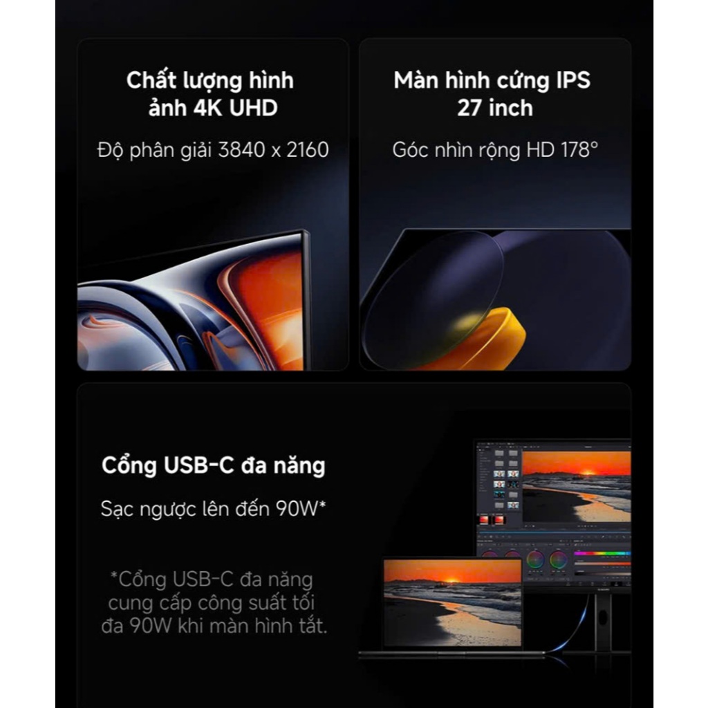 Màn hình máy tính Xiaomi 4K Monitor A27UI 27inch ELA6221EU - Màn hình cứng IPS - HDR10 - Giảm ánh sáng xanh | BigBuy360 - bigbuy360.vn