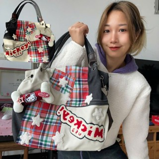   Sẵn + Hoả tốc  Thehermit | Túi vải canvas đỏ caro vintage phong cách Y2K túi tote bản to túi lớn - H233 