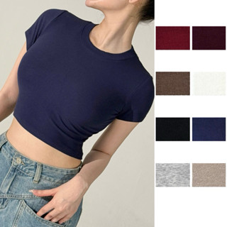 Áo croptop ngắn tay cổ tròn ANNAKIKI chất liệu cotton ôm sát- 008