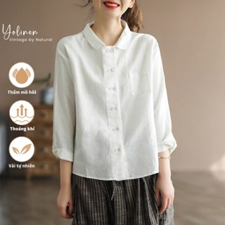  Áo sơ mi nữ tay dài cổ sen 2 hàng nút cao cấp trẻ trung vải linen pha cotton thoáng mát ASM05 