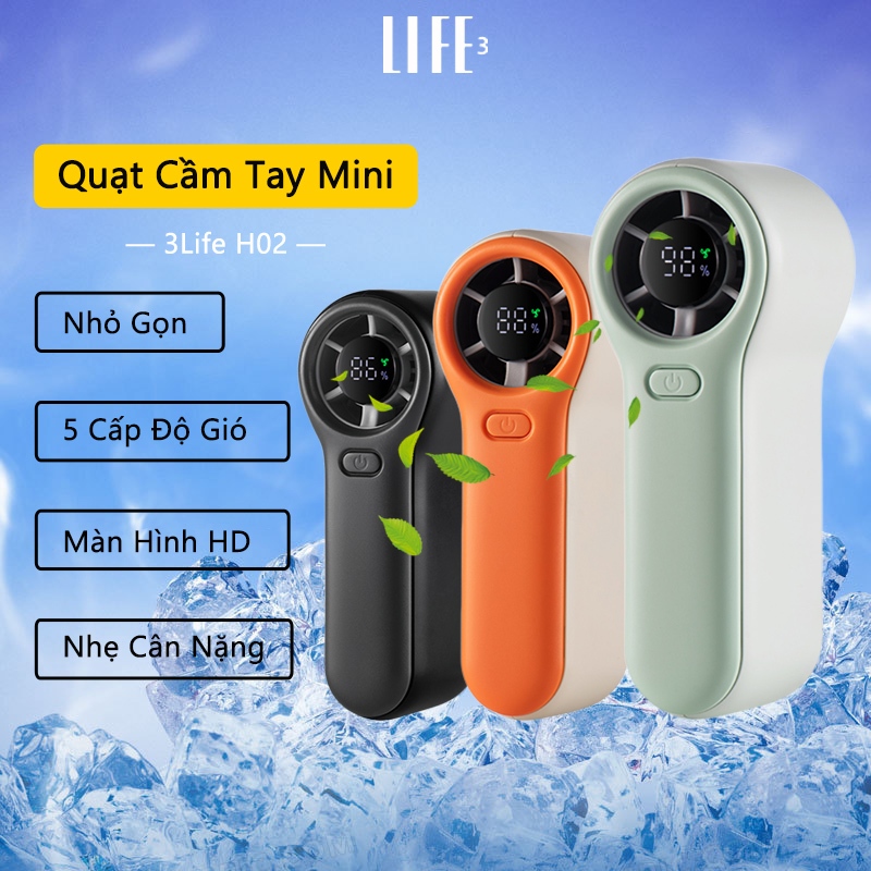 Quạt Cầm Tay Mini 3Life H02 có màn hình kỹ thuật số LED Có Thể Sạc Lại Cầm Tay di động gió mạnh