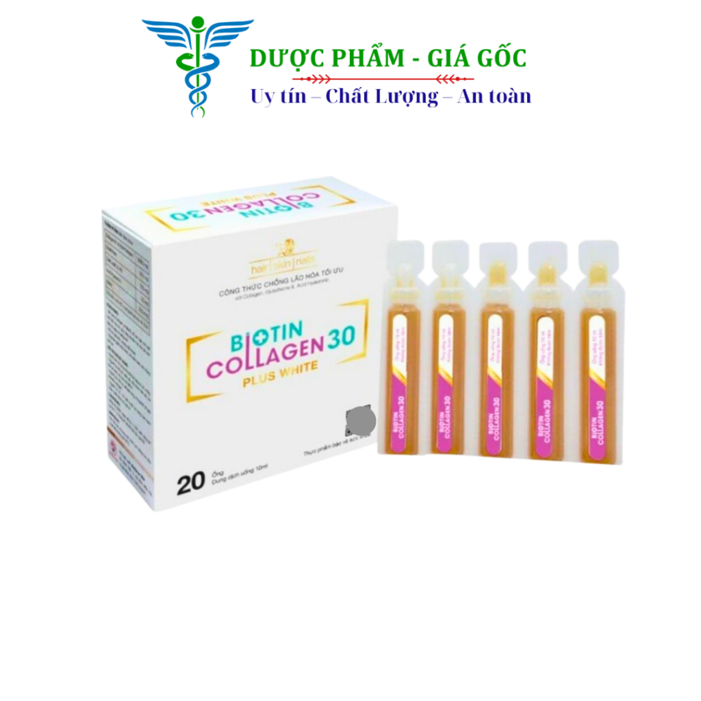 Biotin Collagen, Glutathione dạng nước giúp đẹp da, khỏe tóc móng - 20 ống [Biotin Collagen 30 Plus 