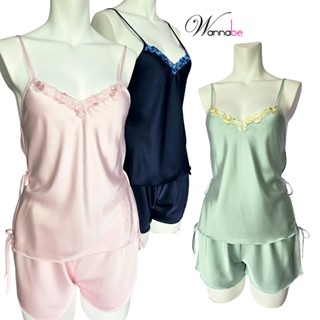 Bộ Đồ Ngủ Nữ Lụa 2 Dây mịn phối ren hoa mát lạnh mùa hè WANNABE đồ bộ êm ái từng đường chạm BSL03