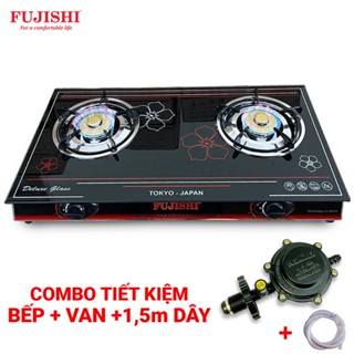 COMBO Bếp gas đôi chén nhôm mặt kính FUJISHI FJ2016N_ALO_PLUS + Bộ dây van ngắt gas tự động NAMILUX NA-347S
