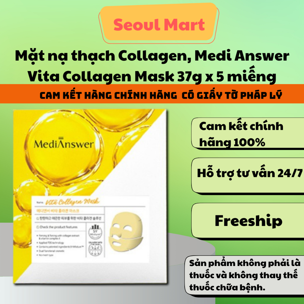 Mặt nạ thạch Collagen, Medi Answer Vita Collagen Mask 37g x 5 miếng