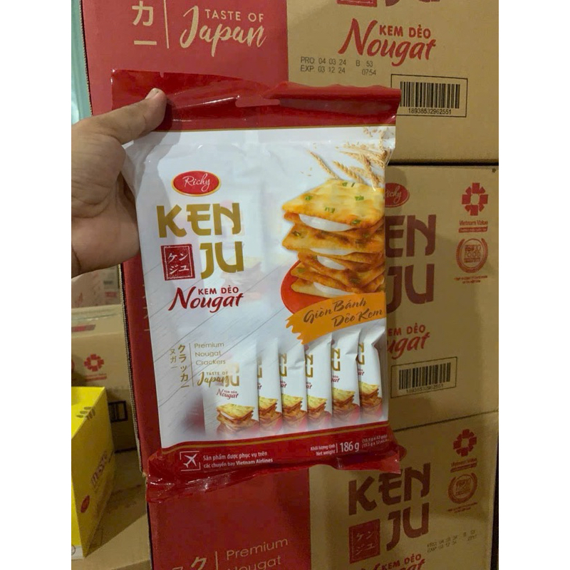 Bánh KENJU Nougat Richy – Giòn Dẻo Thơm Ngon – Vị Nhật – Gói 186g