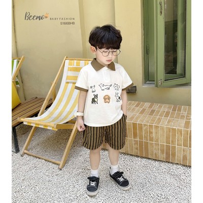 Set polo cộc tay Beemo in cún con dễ thương vải cá sấu thoáng mát cho bé trai từ 9-24kg 5166BHB
