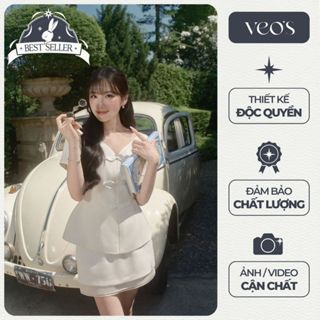 Set Đồ Nữ Thiết kế Áo Cổ Thuyền Đính Nơ Chiết Eo Và Chân Váy Dáng A Hai Tầng Thanh Lịch Tiểu Thư Màu Kem - Marine Set