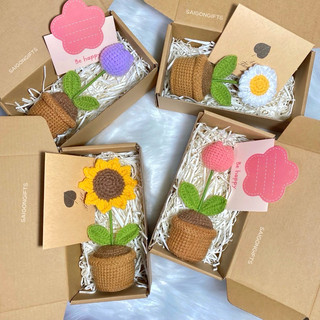  GIFT BOX SET QUÀ TẶNG LEN 4 MÓN CHẬU 1 BÔNG - 6 BÔNG TULIP ,HOA CÚC HƯỚNG DƯƠNG LEN QUÀ TẶNG 8 3 SINH NHẬT TỐT NGHIỆP.. 