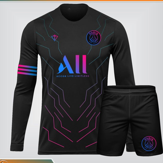 Quần Áo Bóng Đá Độc Lạ Đẹp Dài Tay - Đồ Đá Banh Tay Dài Nam Nữ Pê S Gờ Đen