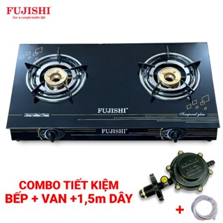 COMBO Bếp gas đôi chén nhôm FUJISHI FJH20K_ALO_PLUS - Kiềng chắn gió  + Bộ dây van ngắt gas tự động NAMILUX NA-347S
