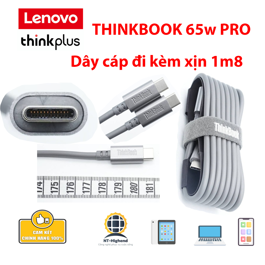Bộ sạc Lenovo ThinkBook 65W GaN USB-C USB-A nhỏ gọn Cáp 1m8 cho Laptop Điện Thoại Máy Tính Bảng | BigBuy360 - bigbuy360.vn