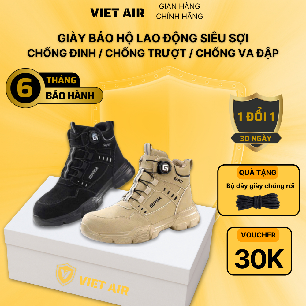 Giày Bảo Hộ VIET AIR Da Siêu Sợi Mũi Thép Chống Va Đập Đế Chống Đinh  Cách Điện Chống Trơn Trượt
