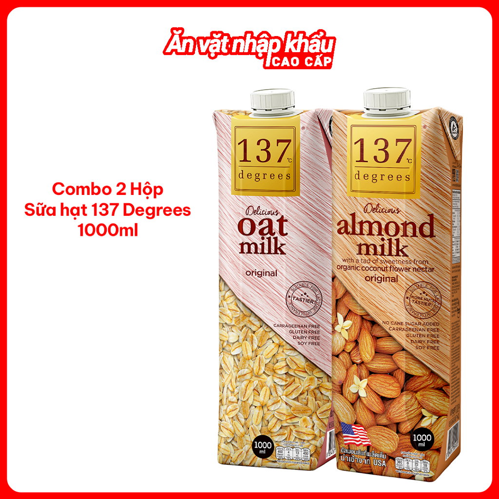 [COMBO 2 HỘP 1 LÍT] Sữa Hạt 137 Degrees Healthy – NK Thái Lan – Không Đường / Mật Hoa Dừa