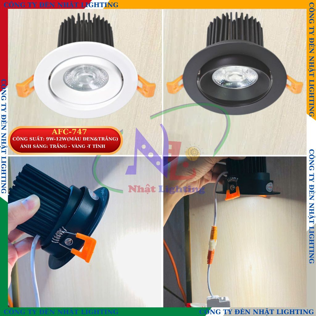 [CTY NHẬT LIGHTING] Đèn âm trần, đèn downlight ANFACO 747 - 9W 12W màu ĐEN & TRẮNG lắp nhà hàng