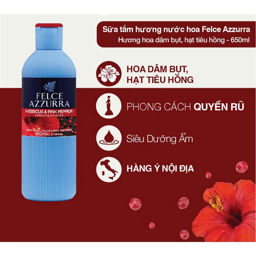 Sữa Tắm FELCE AZZURRA Hương Nước Hoa Paglieri Nhập Khẩu Ý 650ML- Hoa Dâm Bụt