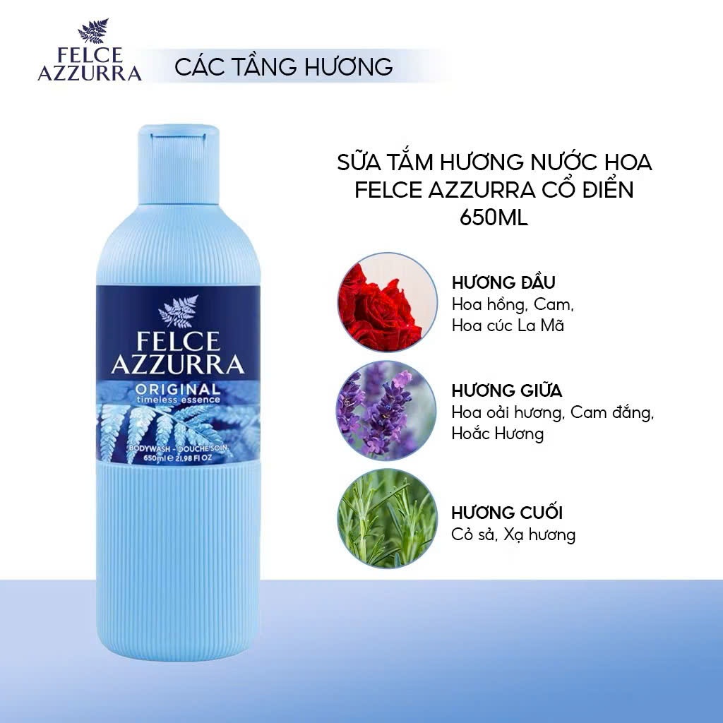 Sữa Tắm FELCE AZZURRA Hương Nước Hoa Paglieri Nhập Khẩu Ý 650ML