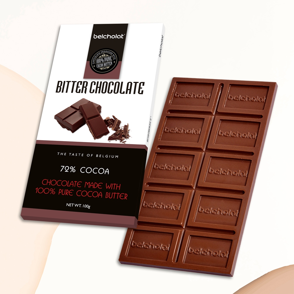 Thanh Socola Đen Belcholat 72% 100g – Bitter Chocolate Đậm Vị Cacao, Ít Ngọt, Socola Cao Cấp