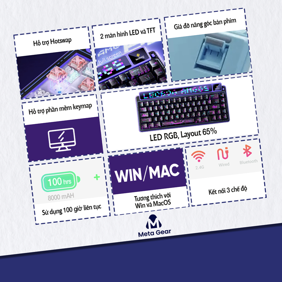 [CHÍNH HÃNG] Bàn phím cơ Bluetooth Leobog AMG65 - Led RGB, Hotswap, 3 mode kết nối, 2 màn hình led | BigBuy360 - bigbuy360.vn