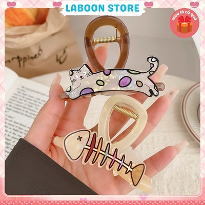 Kẹp tóc càng cua xà cừ cún mèo LABOON kẹp gắp tóc hoạ tiết xương cá siêu dễ thương