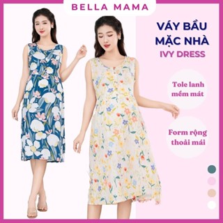 Váy bầu mặc nhà Váy lanh ngủ cho mẹ bầu cúc gỗ chất vải Tole Lanh loại 1 mềm mịn mát Size 48-70kg - VN2