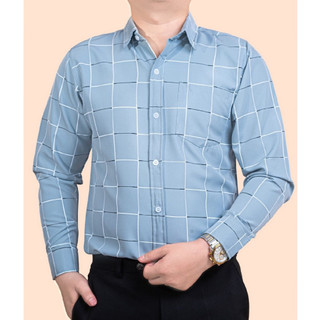  Áo sơ mi nam caro dài tay có túi lụa hàn chống nhăn cổ bẻ 