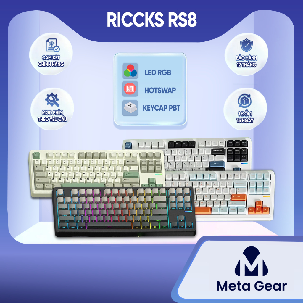 [CHÍNH HÃNG] Bàn phím cơ bluetooth Riccks Rs8 - Led RGB, Hotswap, 3 mode kết nối, Keycap PBT