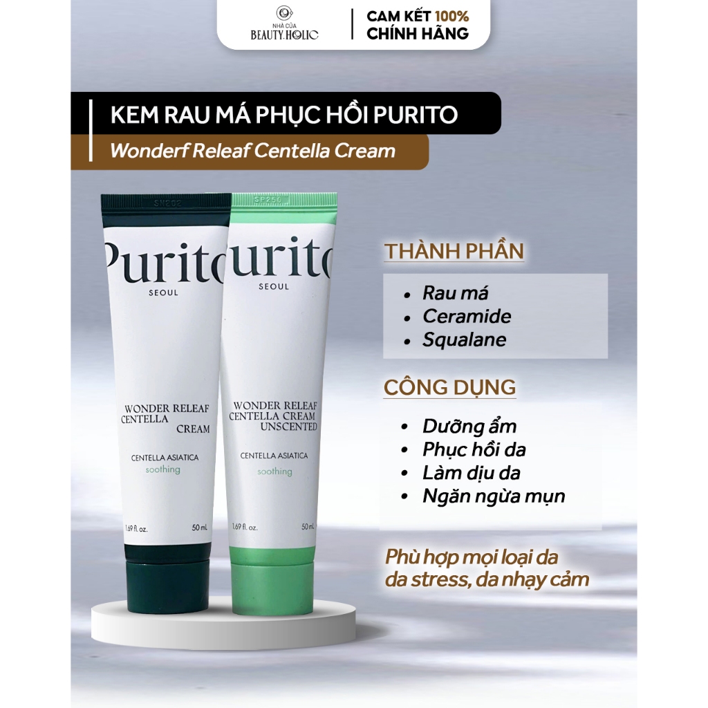 Kem dưỡng rau má PURITO WONDERFUL RELIEF CENTELLA CREAM