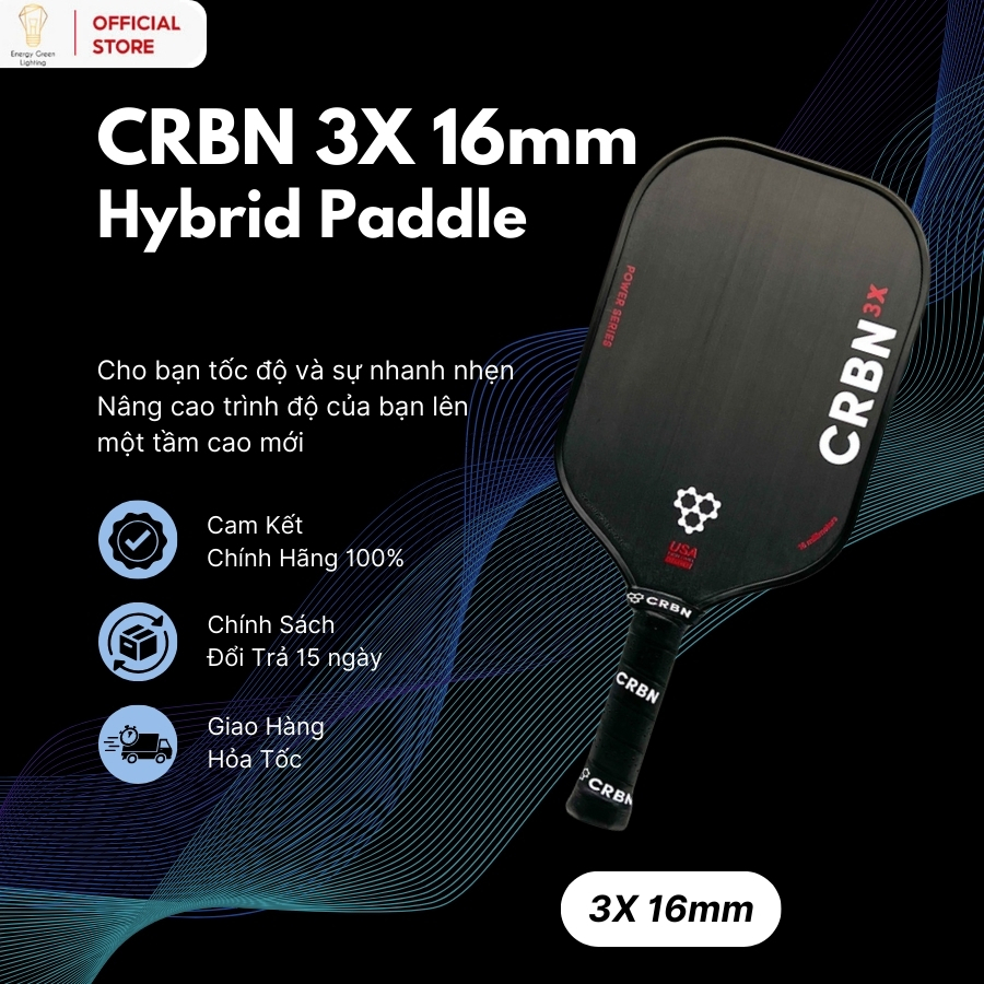 Vợt Pickleball CRBN 3X Series 16mm - Hybrid Paddle - Mặt Vợt Carbon Cao Cấp - Nâng Tầm Người Chơi