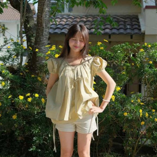 Áo Babydoll Kiểu Nữ Tay Phồng Chi Tiết Xếp Li Nơ Mùa Hè Noiree - NA500