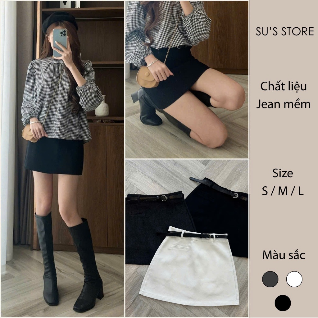 Chân Váy Jean Dáng Chữ A Túi Giả Kèm Đai Su Chang CV298 Thời Trang Nữ
