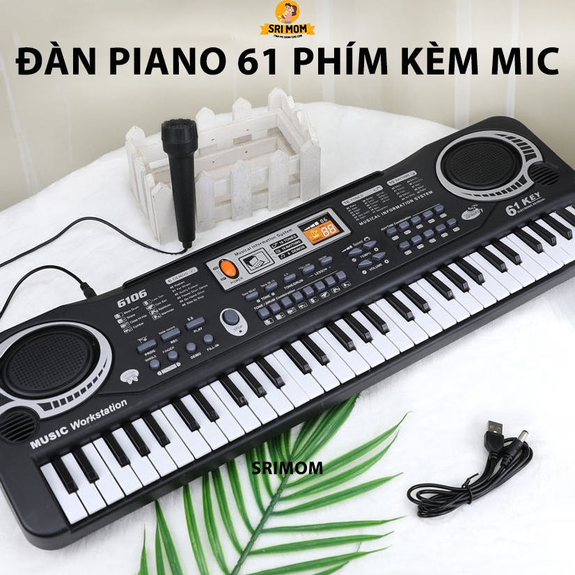 Đàn Piano MQ - 6106 61 Phím Cho Bé, Đàn Organ Điện Tử Keyboard 61 Phím, Nhiều Chức Năng Kèm Mic + Dâ