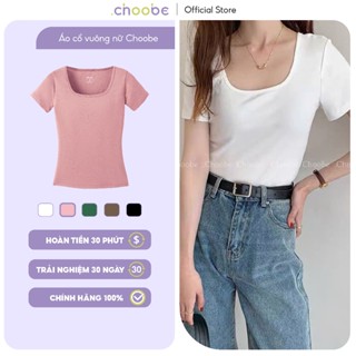 Áo phông nữ Choobe cổ vuông cộc tay form đẹp thun trơn co giãn tốt màu đen trắng basic A46