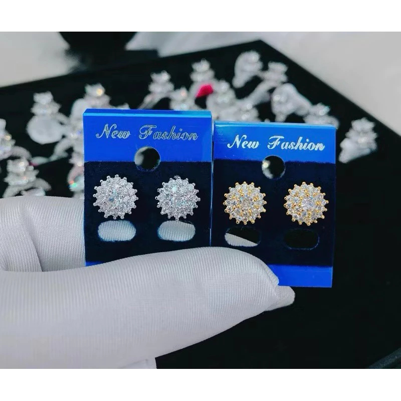 Bông tai hoa hướng dương full đá màu bạc M93