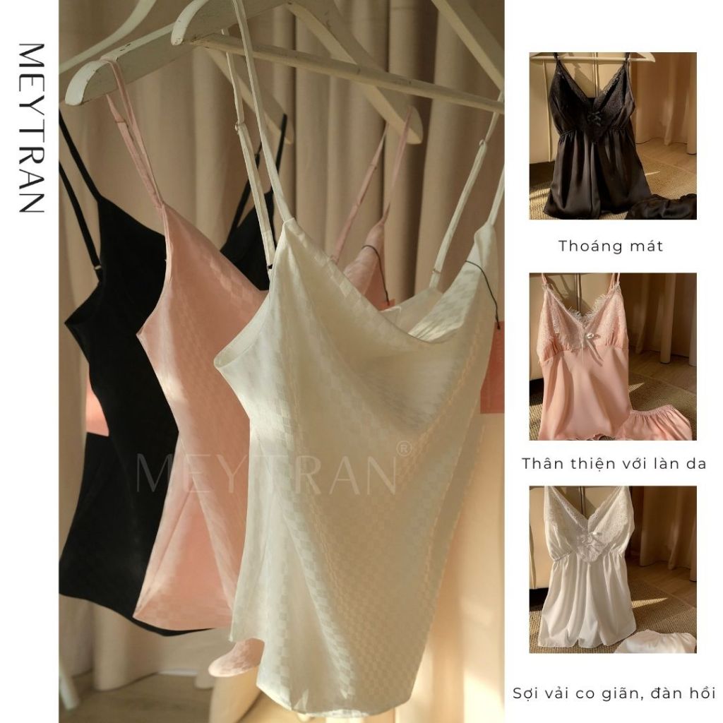 BỘ ĐỒ PIJAMA LỤA ÁO 2 DÂY QUẦN NGẮN GỢI CẢM LỤA CAO CẤP MEY TRẦN HÈ 2025