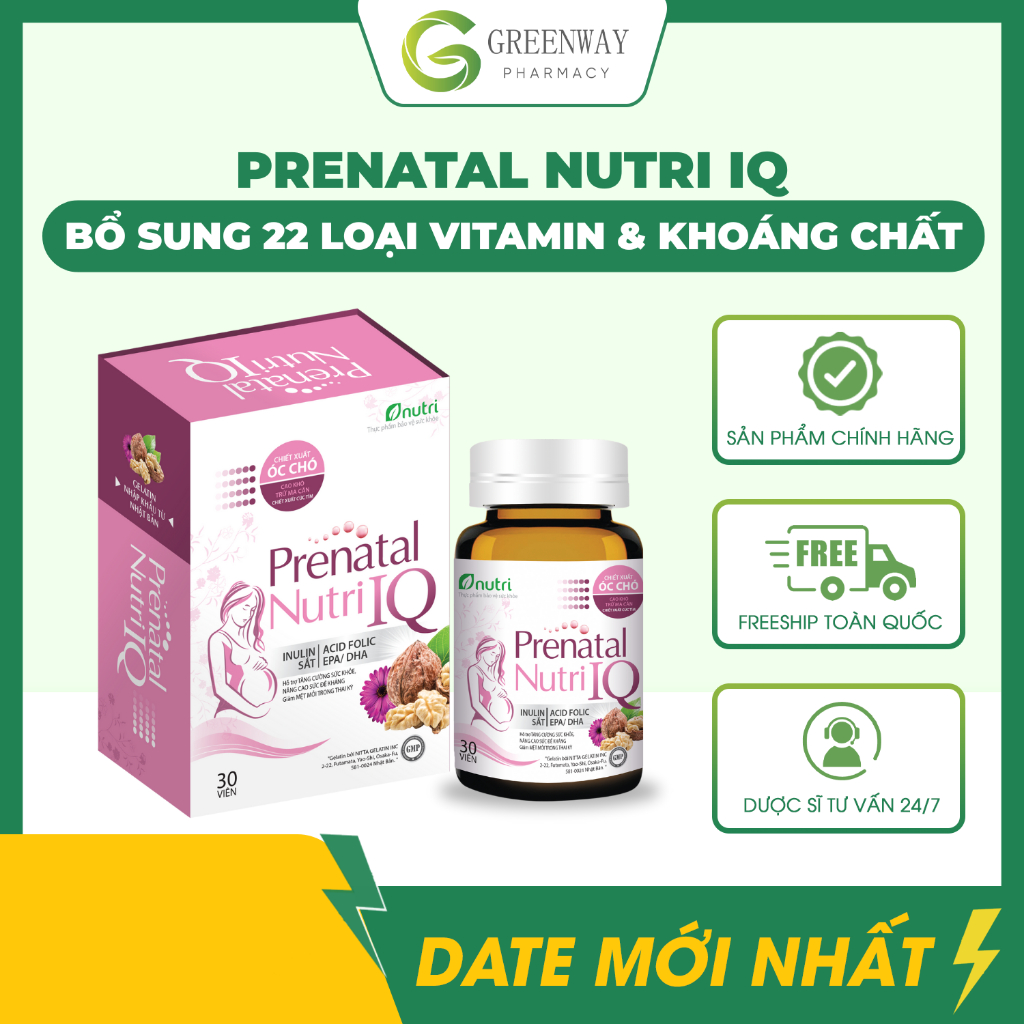 Prenatal Nutri IQ bổ sung vitamin và khoáng chất cho phụ nữ trước, trong và sau thai kỳ - Lọ 30 viên