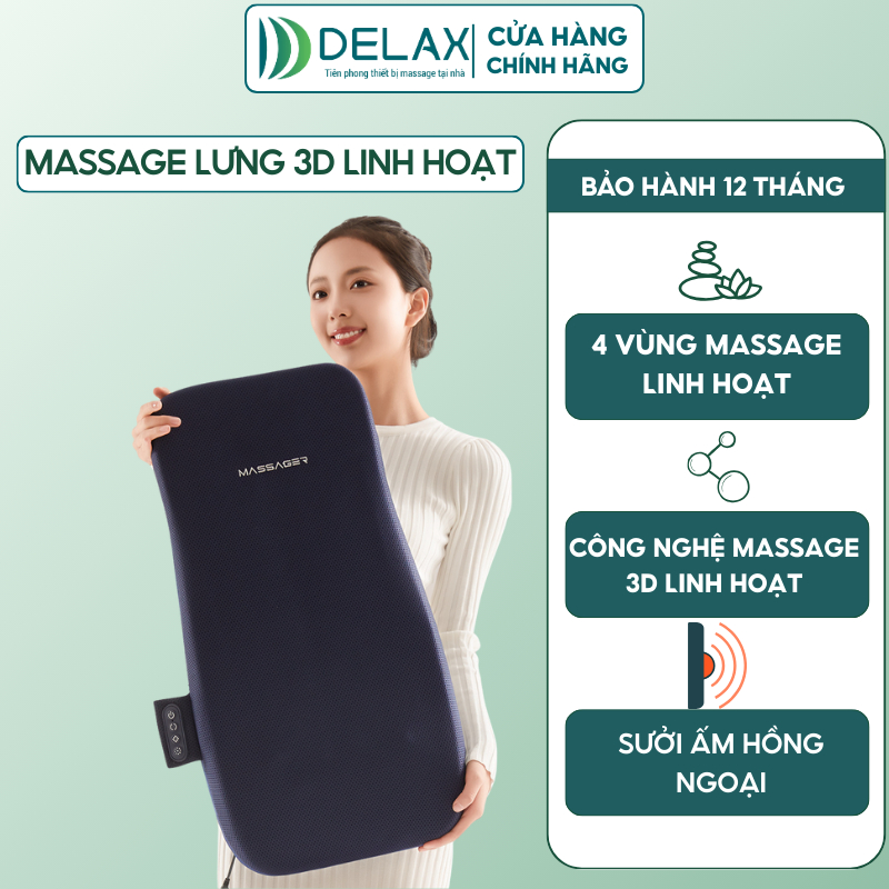 Máy Massage Lưng DELAX, Massage 3D Đa Điểm Linh Hoạt Chạy Dọc Lưng Cổ, Chườm Nóng Hồng Ngoại-MSL04