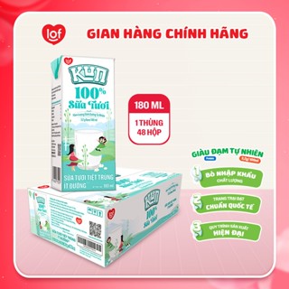   DATE 24.2  KUN 100% Sữa Tươi Cao Cấp Ít Đường thùng 48 hộp x 180ml 