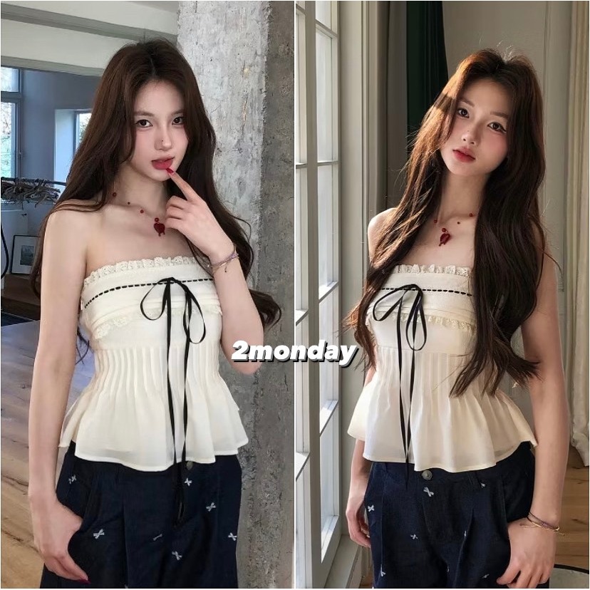 [VIDEO/ SẴN] ÁO QUÂY THẮT NƠ ĐEN VIỀN REN NHÚN BÈO SANG CHẢNH 2MONDAY SIÊU XINH A55