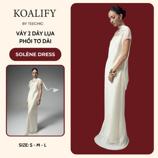  Váy 2 dây lụa phối tơ dài Solène Dress Màu Be Koalify By Teechic Dáng Suông Lưng khoét Sâu HÌnh Chữ V Thời Thượng 