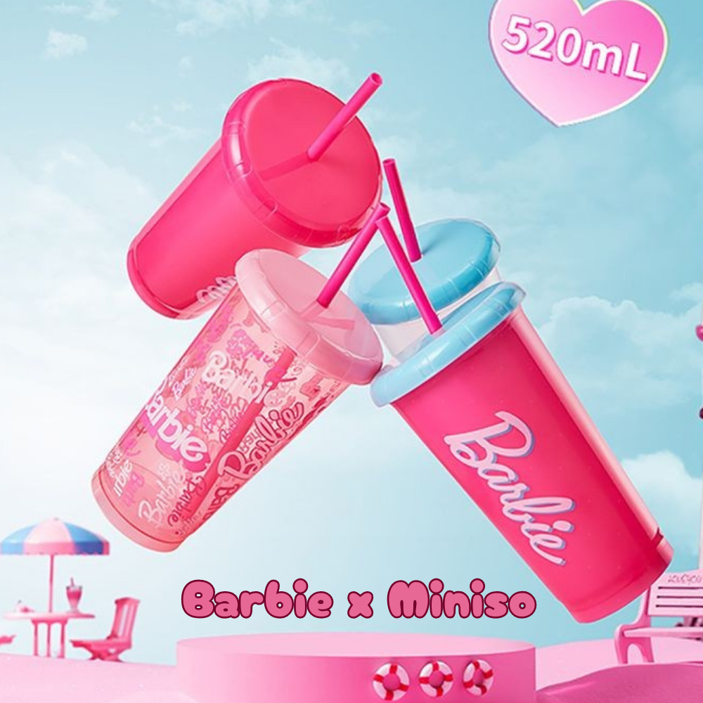 Ly nhựa uống nước chính hãng Barbie x Miniso 520ml dễ thương văn phòng phẩm đi học đi làm đồ dùng họ