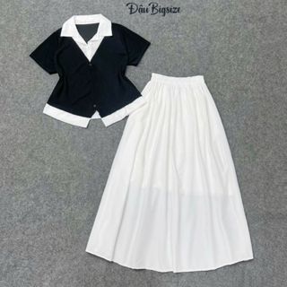 Set Kiểu Nàng Thơ Bigsize Nữ 60-90kg Váy Dài Mix Áo Sơ Mi Cổ Đức Có Lẻ Áo Váy SET(SM185+CV15)