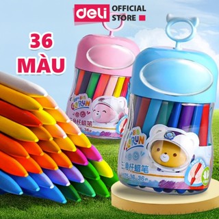 Bút sáp màu hữu cơ gấu con Deli - An toàn cho bé, không vấy bẩn tay - 12/24/36 màu - Tô màu, vẽ tranh học sinh trẻ em