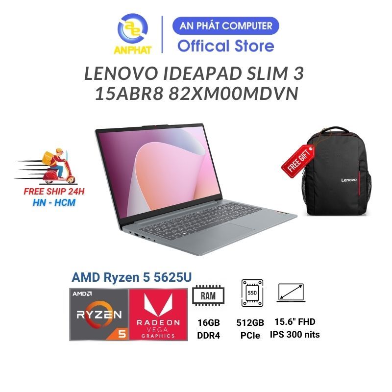 Laptop Lenovo IdeaPad Slim 3 15ABR8 82XM00MDVN (AMD Ryzen 5 5625U | 16GB | 512GB |15.6 inch FHD | Win 11)