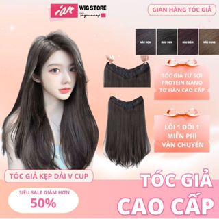  Tóc giả kẹp dải thẳng-Kẹp dải U nửa đầu cụp nhẹ 45cm 