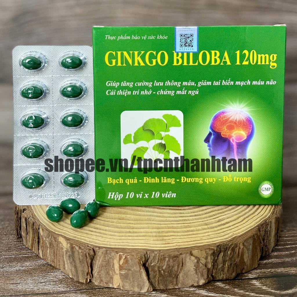 [Xanh Lá] Viên uống GINKGO BILOBA 120mg giúp tăng cường trí nhớ - Hộp 100 Viên