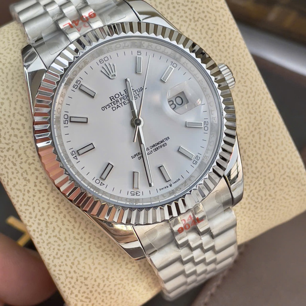 Đồng hồ Nam Rolex máy nhật mẫu classic mặt trắng viền trắng dây kim loại dòng cơ Automatic size 36mm-40mm