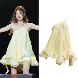 Váy 2s Triệu Lộ Tư đi biển bánh bèo dáng babydoll mùa hè SANJOLI Đầm suông cổ yếm nhún hở lưng VD008