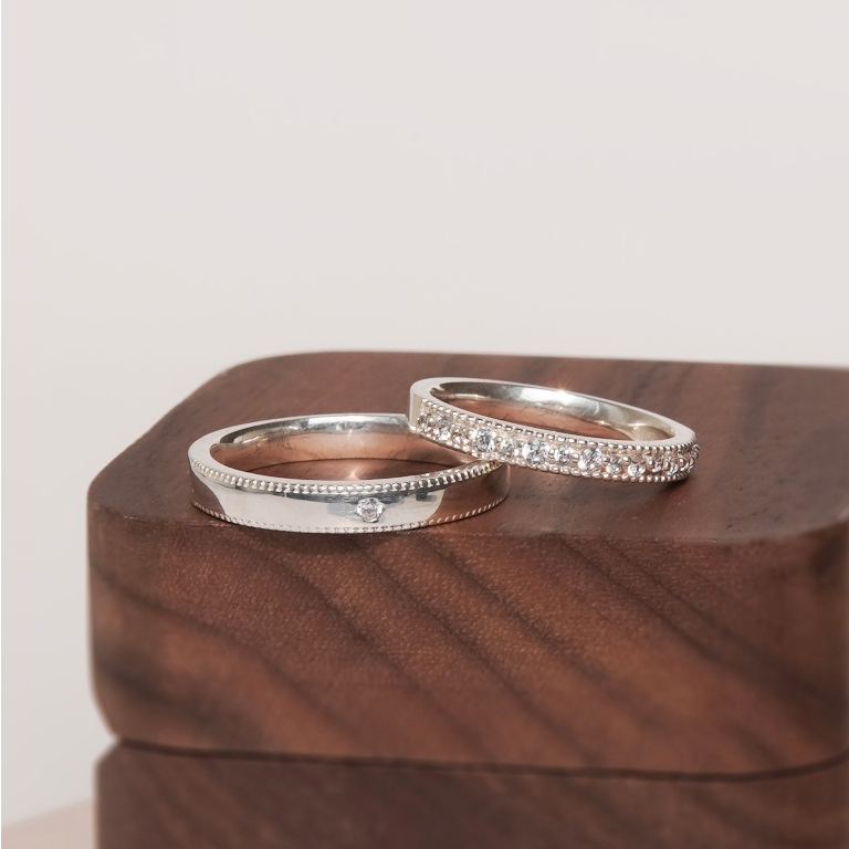 Nhẫn đôi bạc Elleva, nhẫn cặp nam nữ Cyrus & Aurora