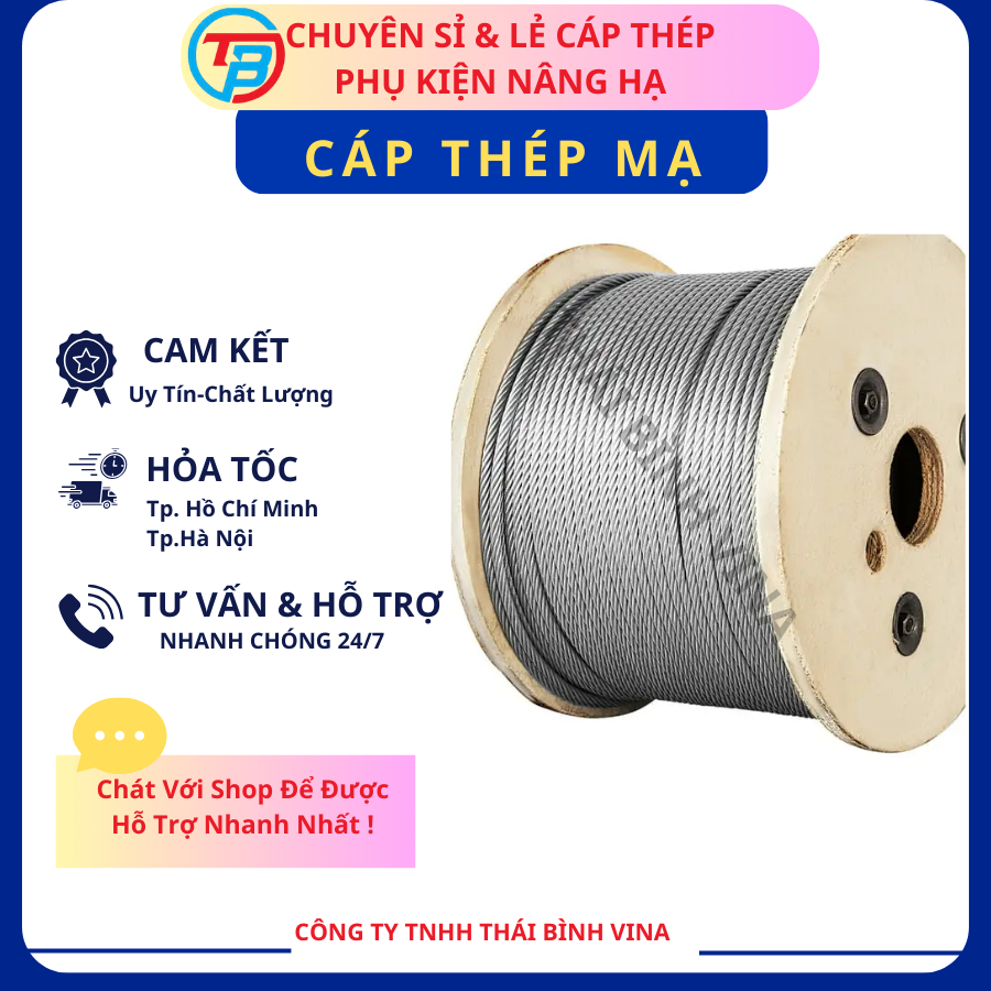 Cáp lua mạ, cáp thép mạ 6mm tính theo mét